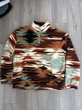 Men's Half-Zip Fleece Pullover Sweater - Multi-Color Aztec